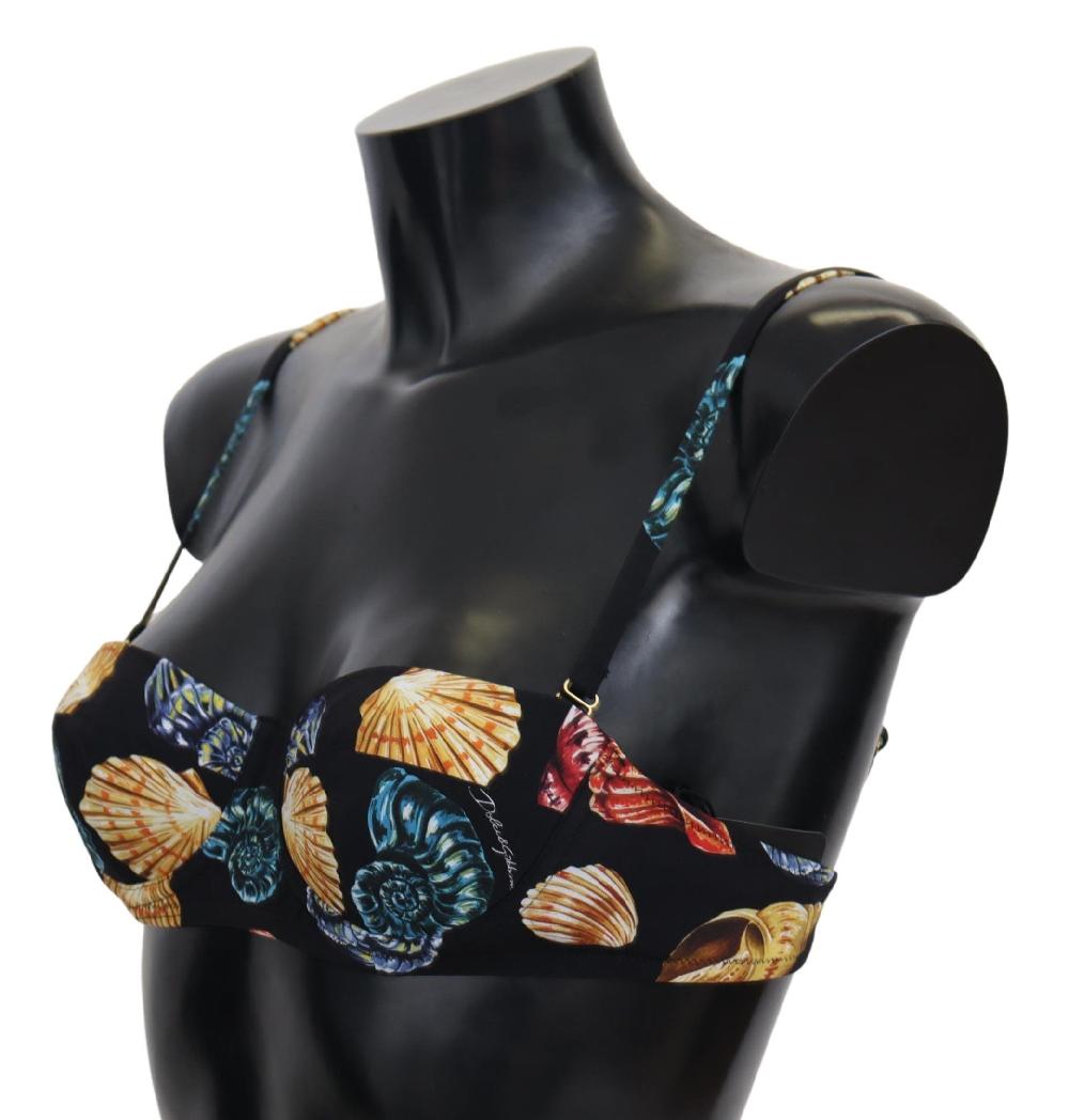 Black Seashells Print Women Swimwear Bikini Tops - it1-xs