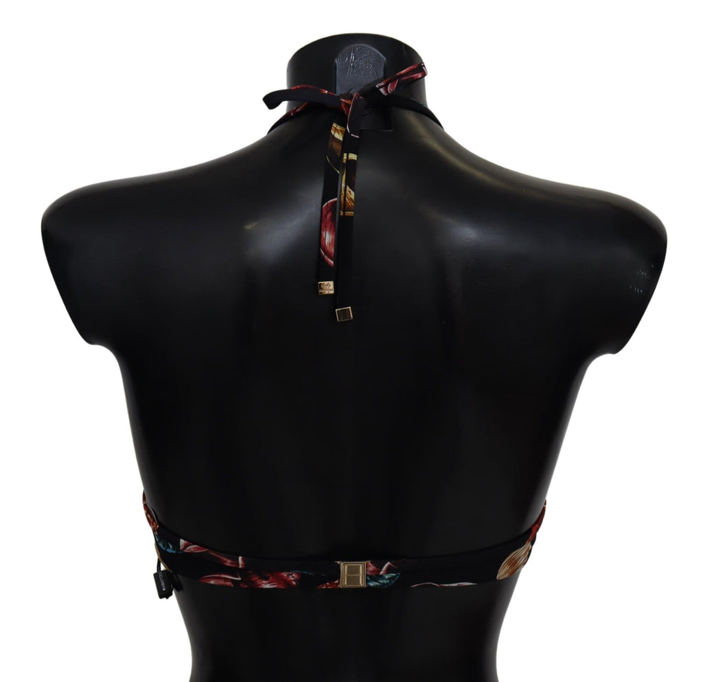 Black Seashells Print Halter Swimwear Bikini Tops - it1-xs