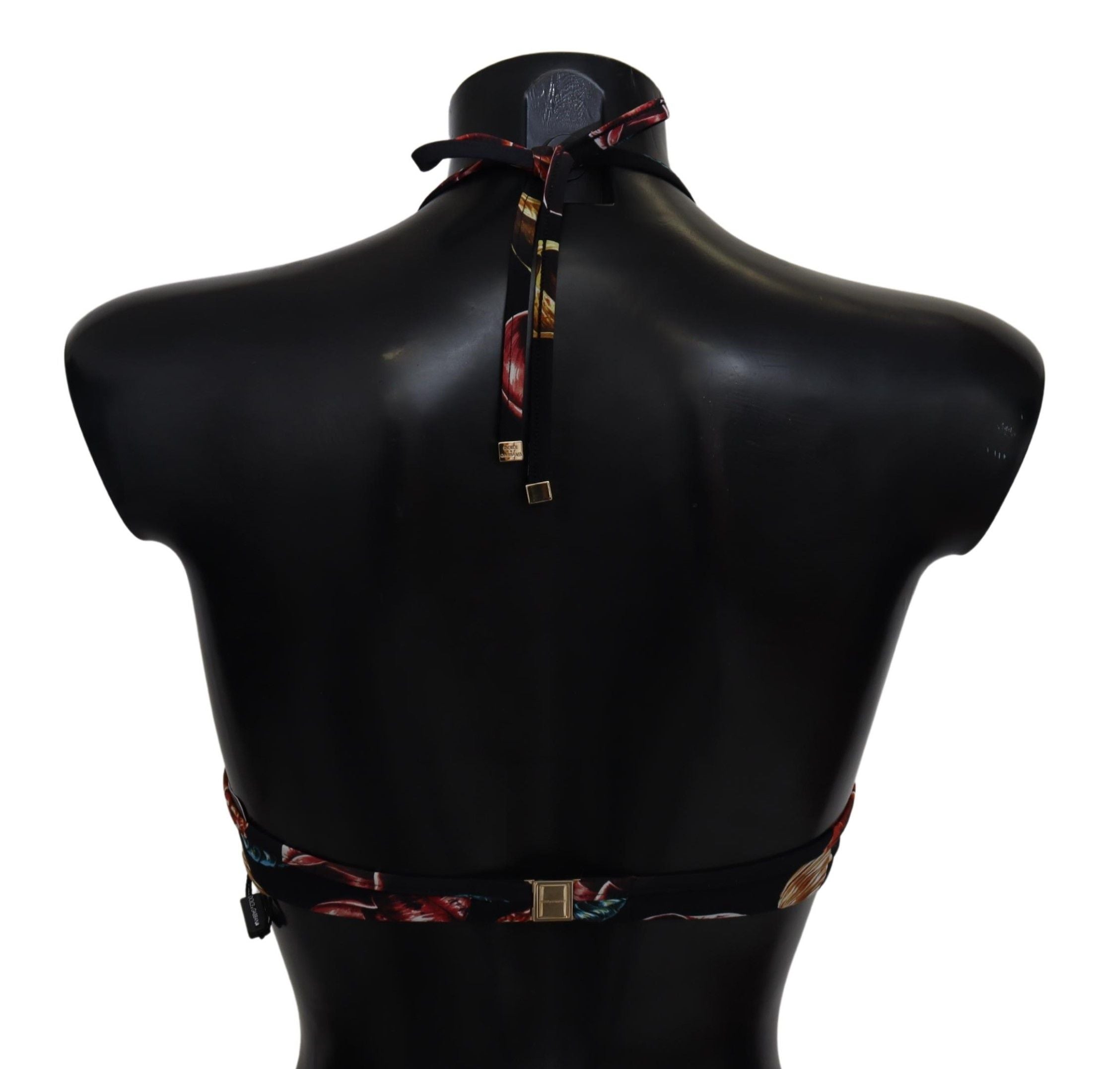 Black Seashells Print Halter Swimwear Bikini Tops - it1-xs