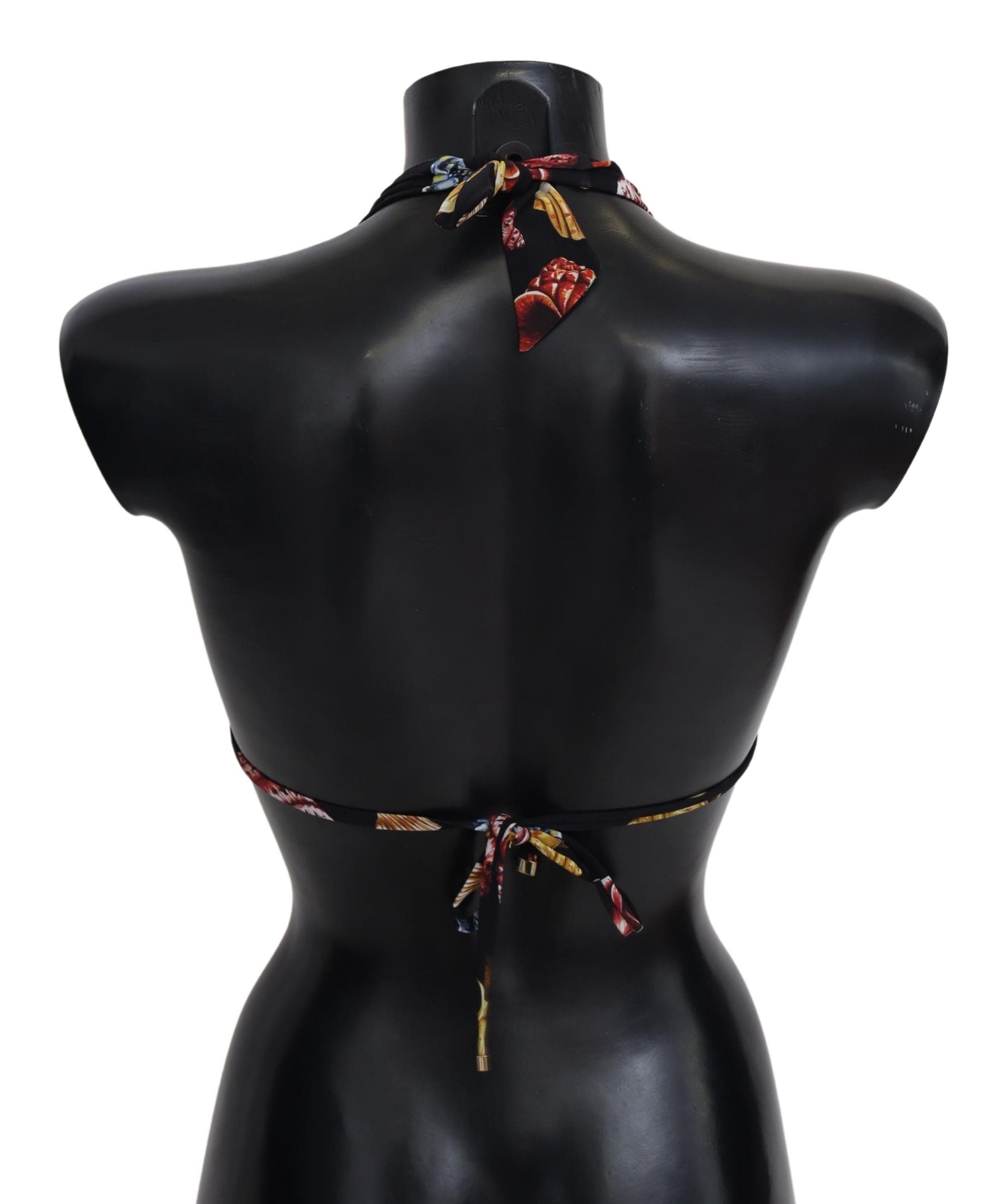 Black Seashells Print Halter Swimwear Bikini Tops - it1-xs