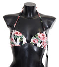Multicolor Striped Rose Print Swimwear Bikini Tops - it1-xs