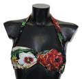 Black Floral Print Nylon Swimwear Bikini Tops - it1-xs