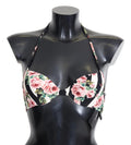 Multicolor Striped Rose Print Swimwear Bikini Tops - it1-xs