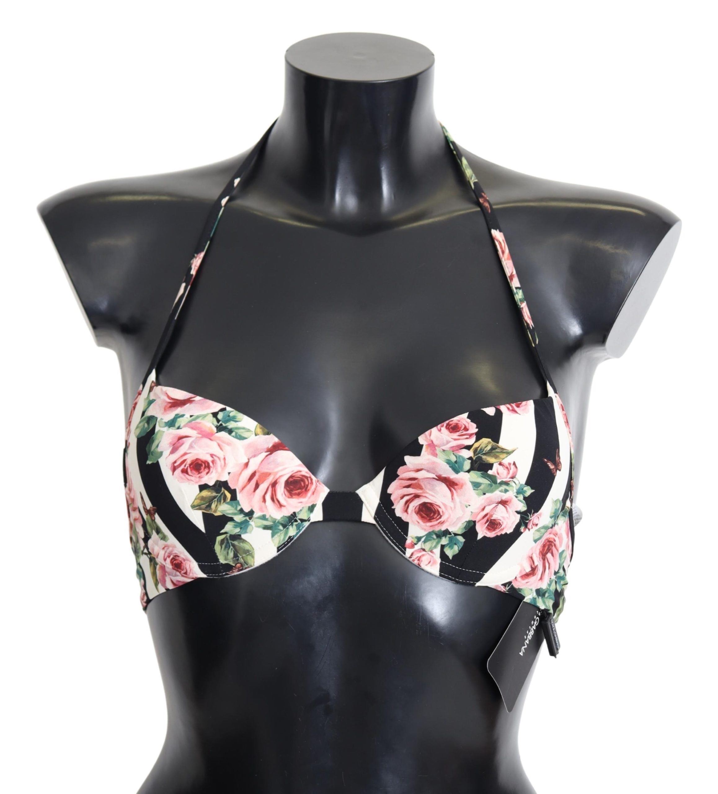 Multicolor Striped Rose Print Swimwear Bikini Tops - it1-xs