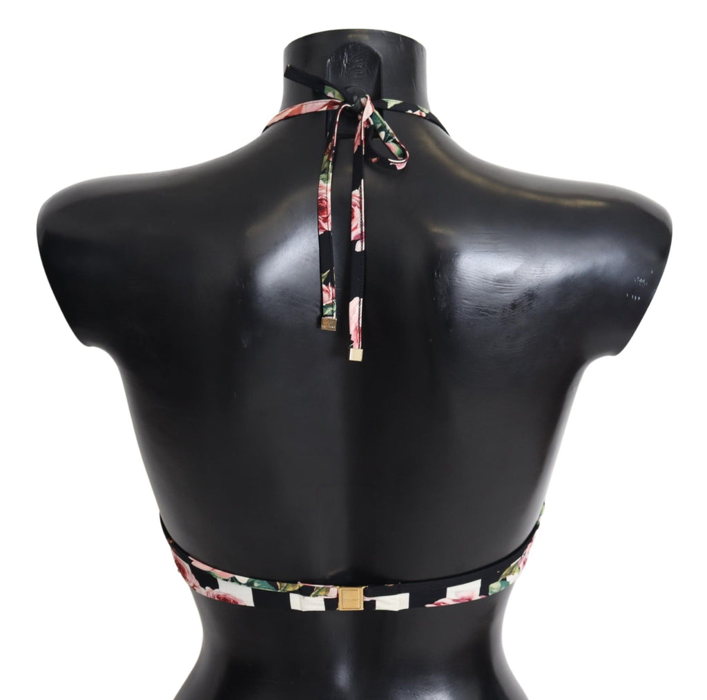 Multicolor Striped Rose Print Swimwear Bikini Tops - it1-xs
