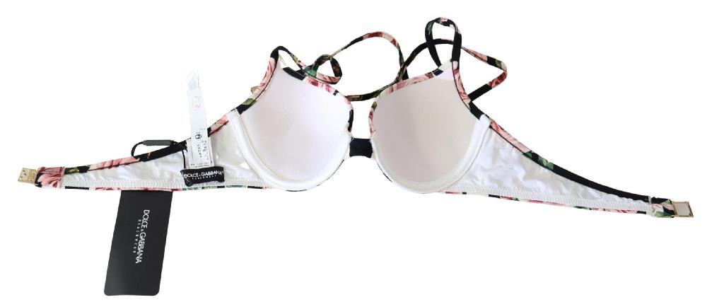 Multicolor Striped Rose Print Swimwear Bikini Tops - it1-xs