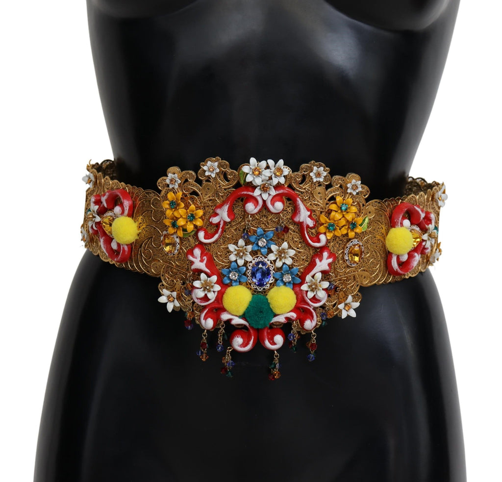 Embellished Floral Crystal Wide Waist Carretto Belt - it42-m