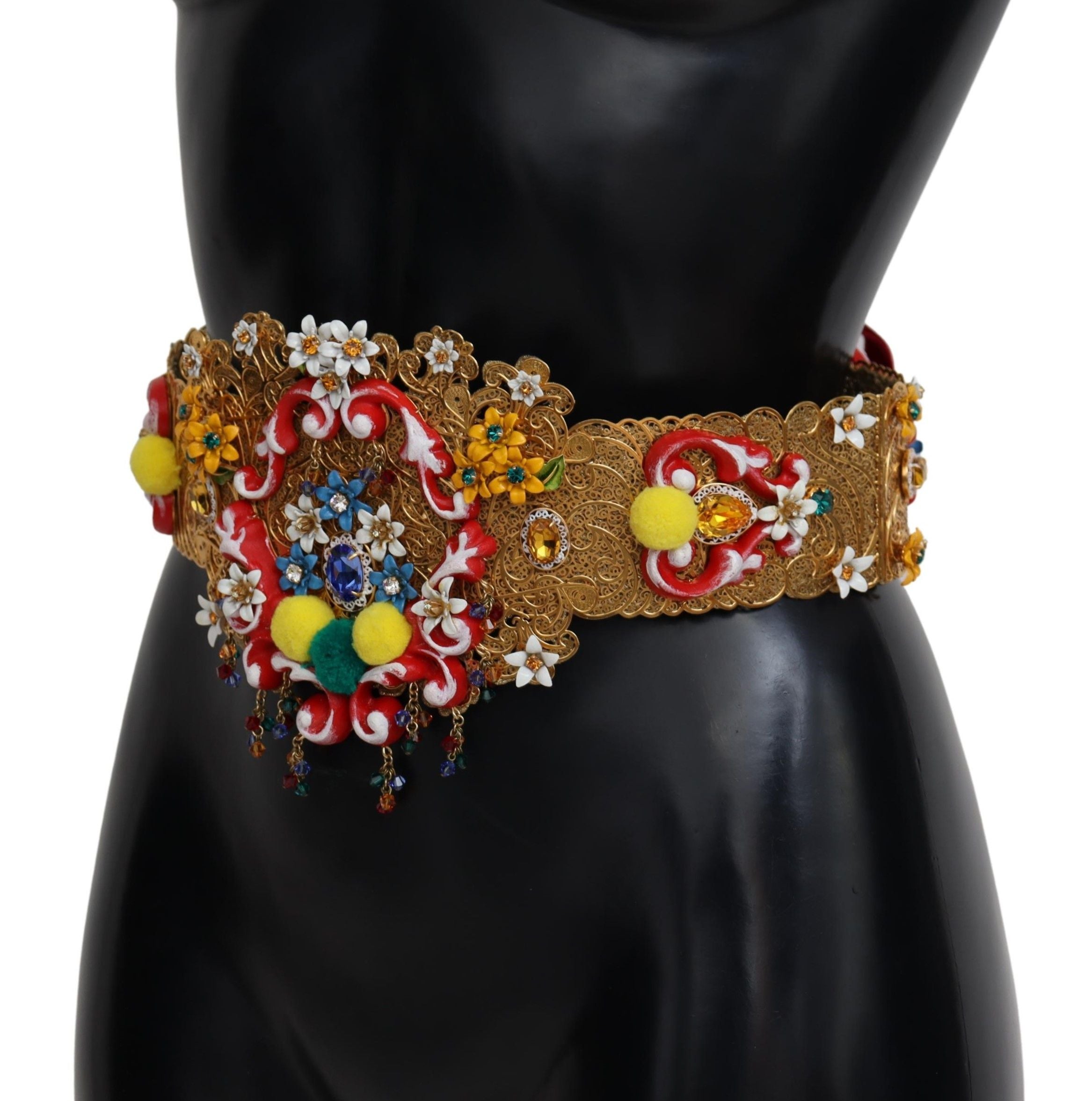 Embellished Floral Crystal Wide Waist Carretto Belt - it42-m