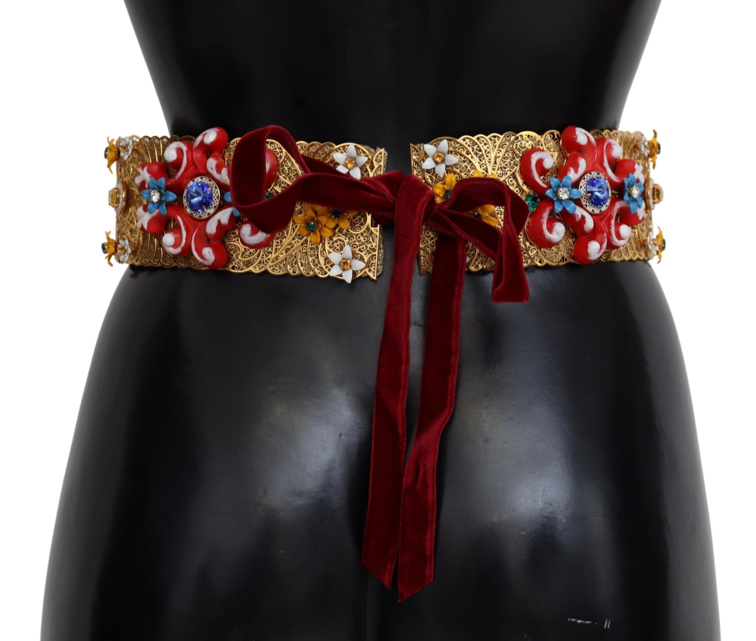Embellished Floral Crystal Wide Waist Carretto Belt - it42-m