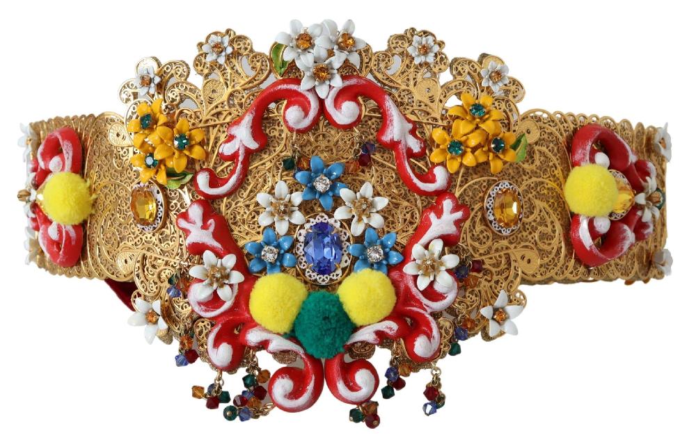 Embellished Floral Crystal Wide Waist Carretto Belt - it42-m