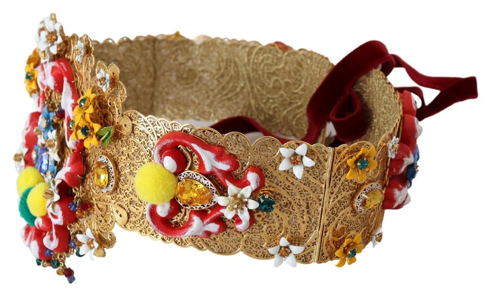 Embellished Floral Crystal Wide Waist Carretto Belt - it42-m