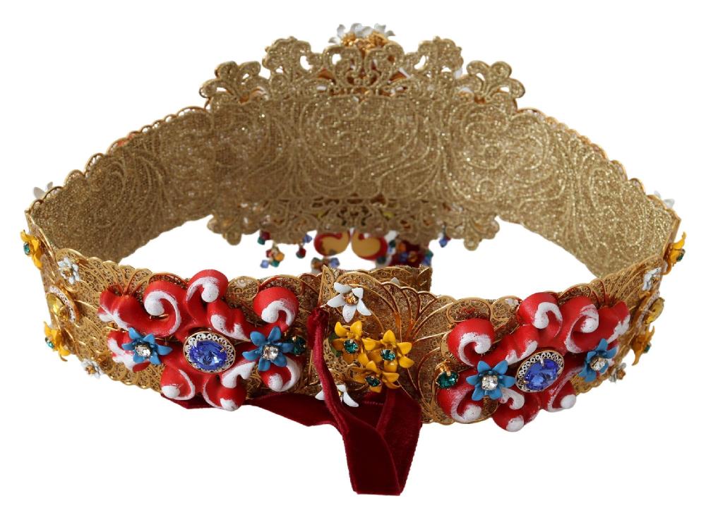 Embellished Floral Crystal Wide Waist Carretto Belt - it42-m
