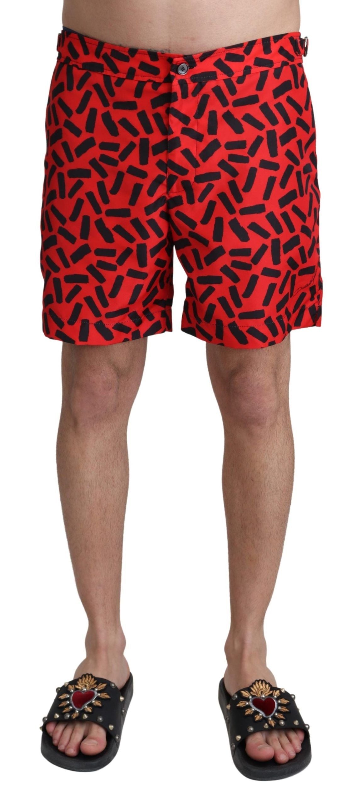Red Patterned Beachwear Shorts Swimwear - it4-s