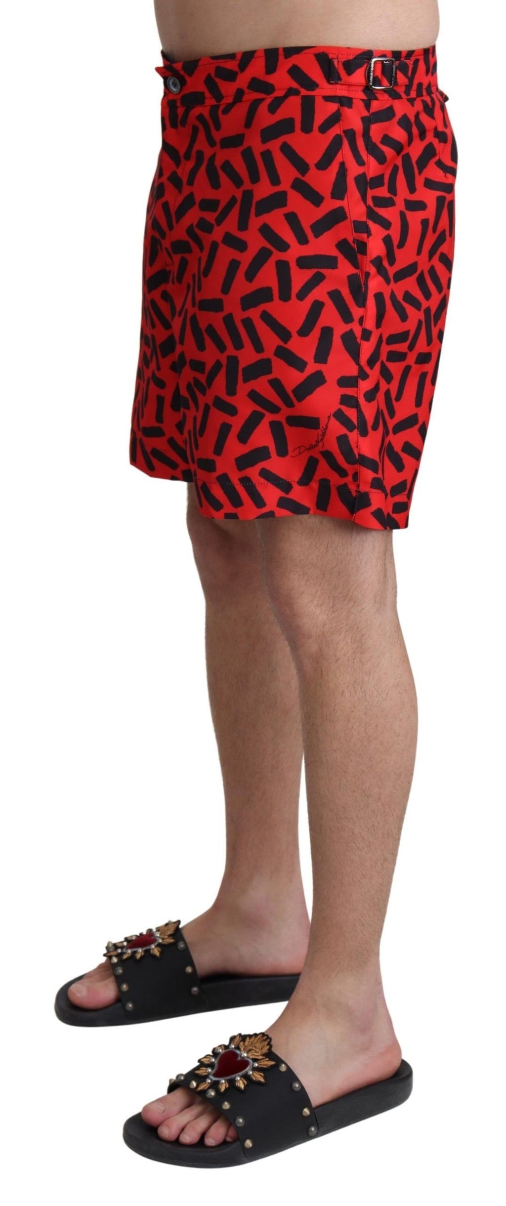Red Patterned Beachwear Shorts Swimwear - it4-s