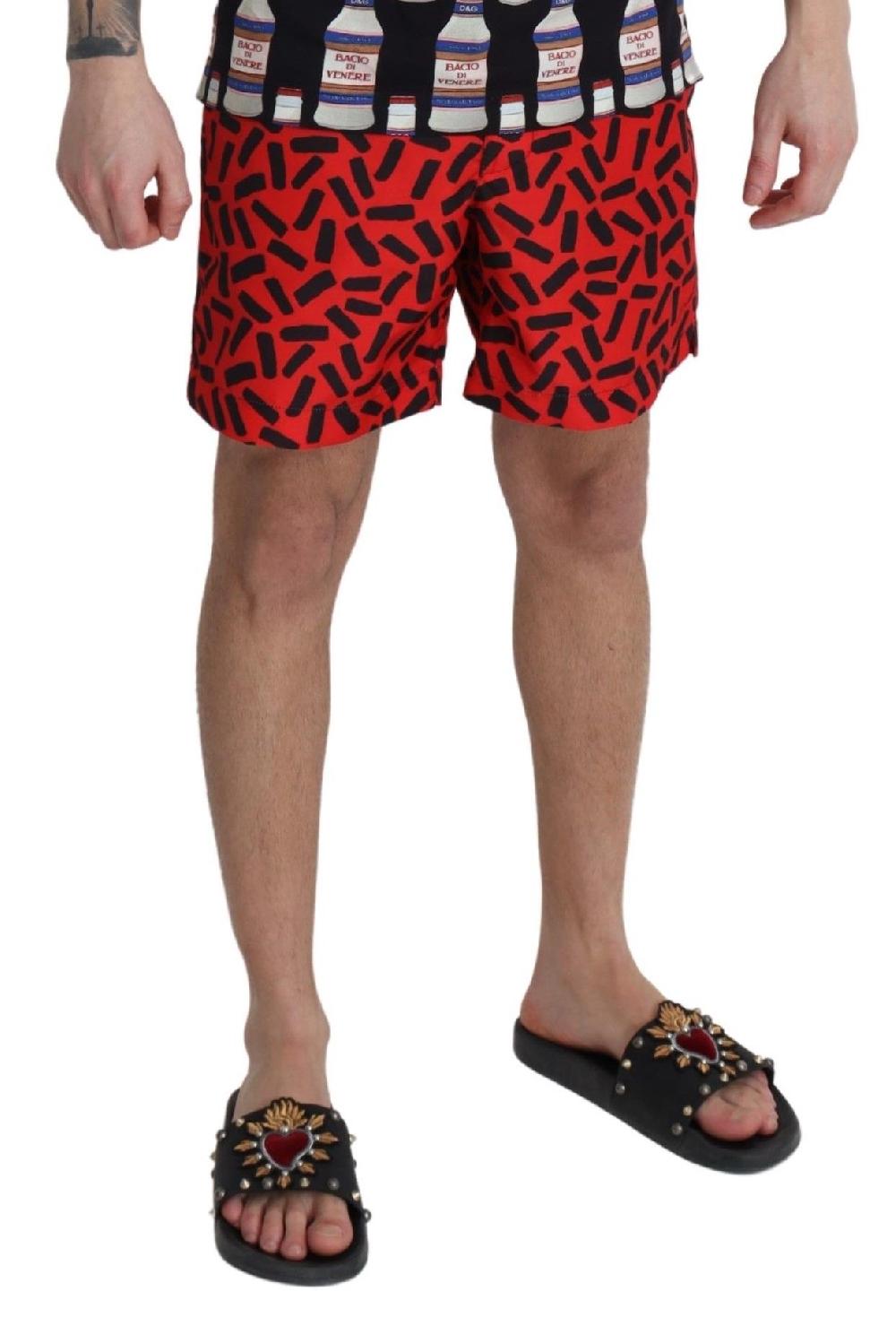Red Patterned Beachwear Shorts Swimwear - it4-s