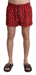 Red Patterned Beachwear Shorts Swimwear - it4-s