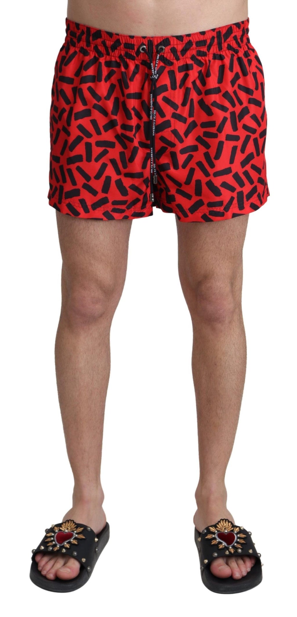 Red Patterned Beachwear Shorts Swimwear - it4-s