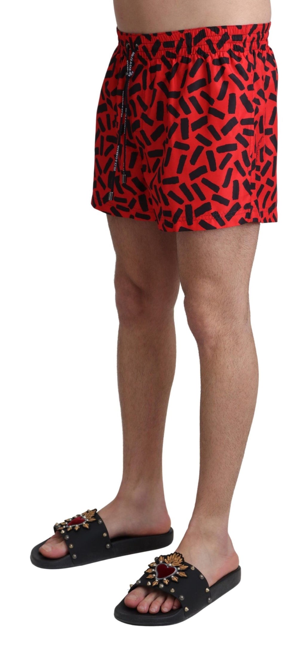 Red Patterned Beachwear Shorts Swimwear - it4-s