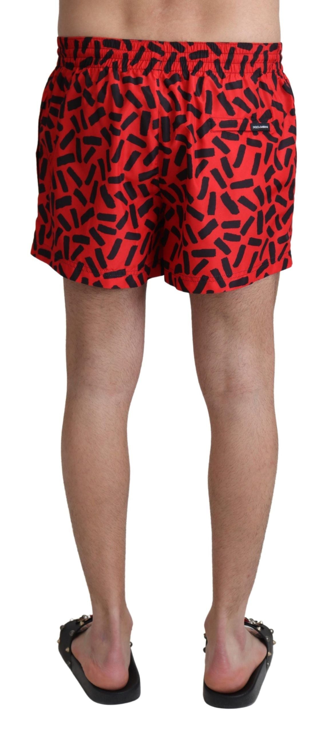Red Patterned Beachwear Shorts Swimwear - it4-s