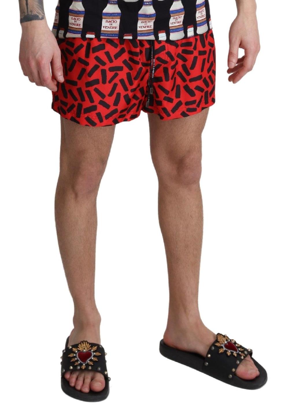 Red Patterned Beachwear Shorts Swimwear - it4-s