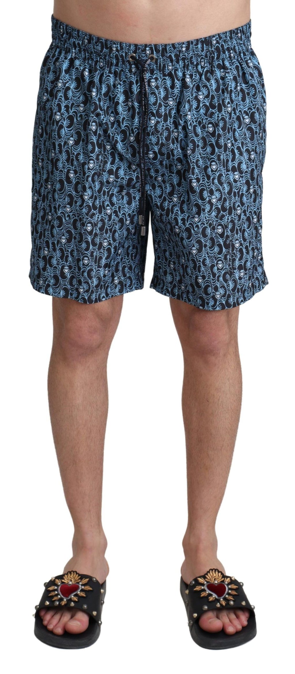 Blue Patterned Print Beachwear Shorts Swimwear - it4-s