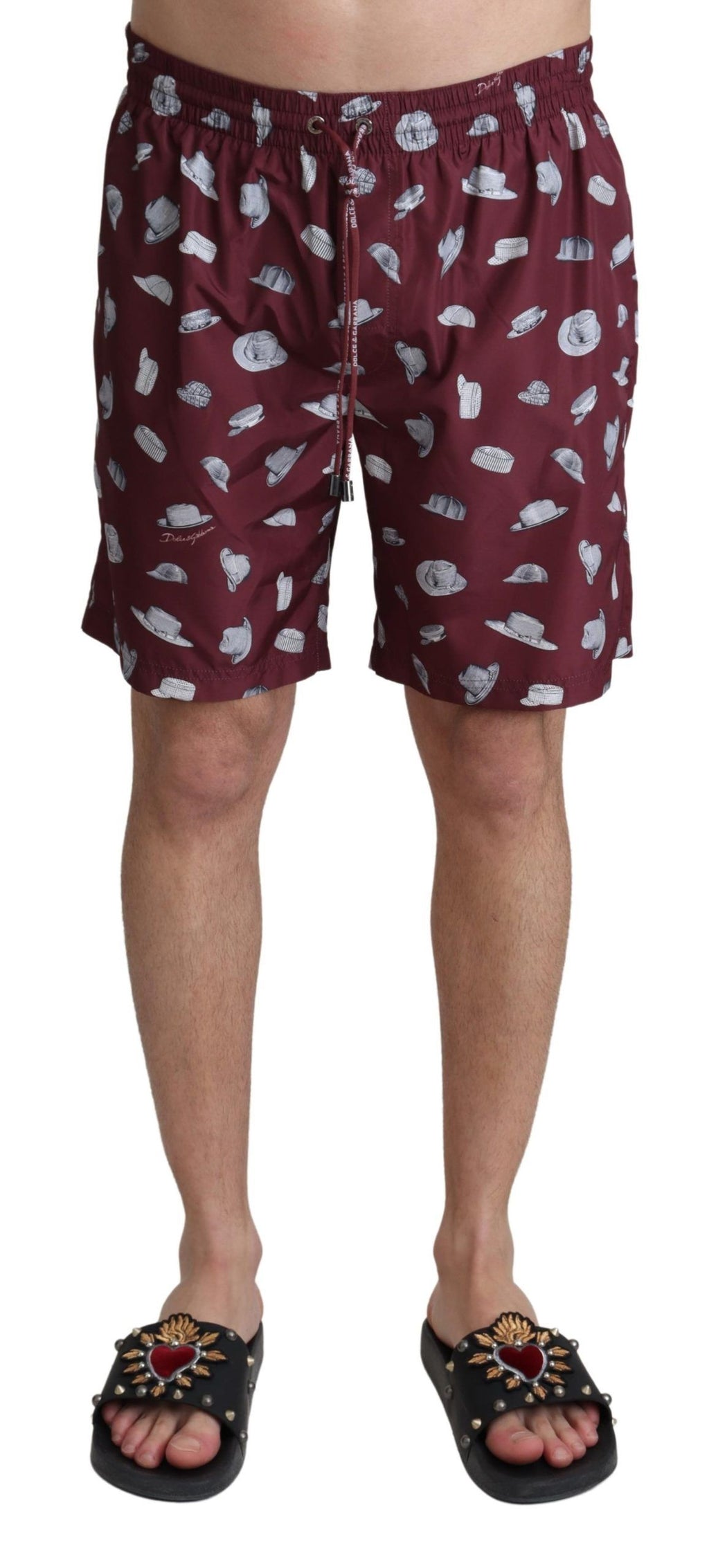 Maroon Hats Print Beachwear Shorts Swimwear - it4-s