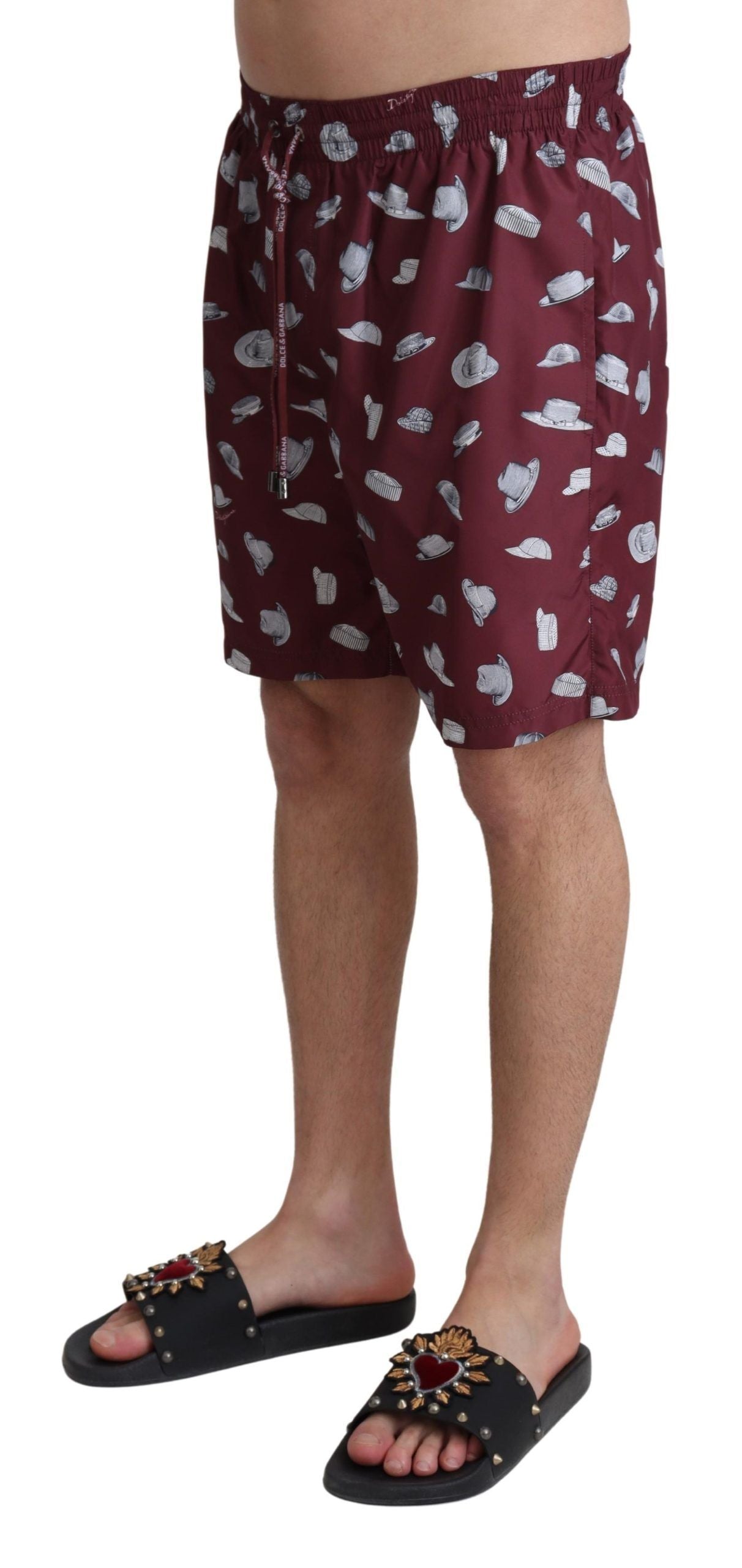 Maroon Hats Print Beachwear Shorts Swimwear - it4-s