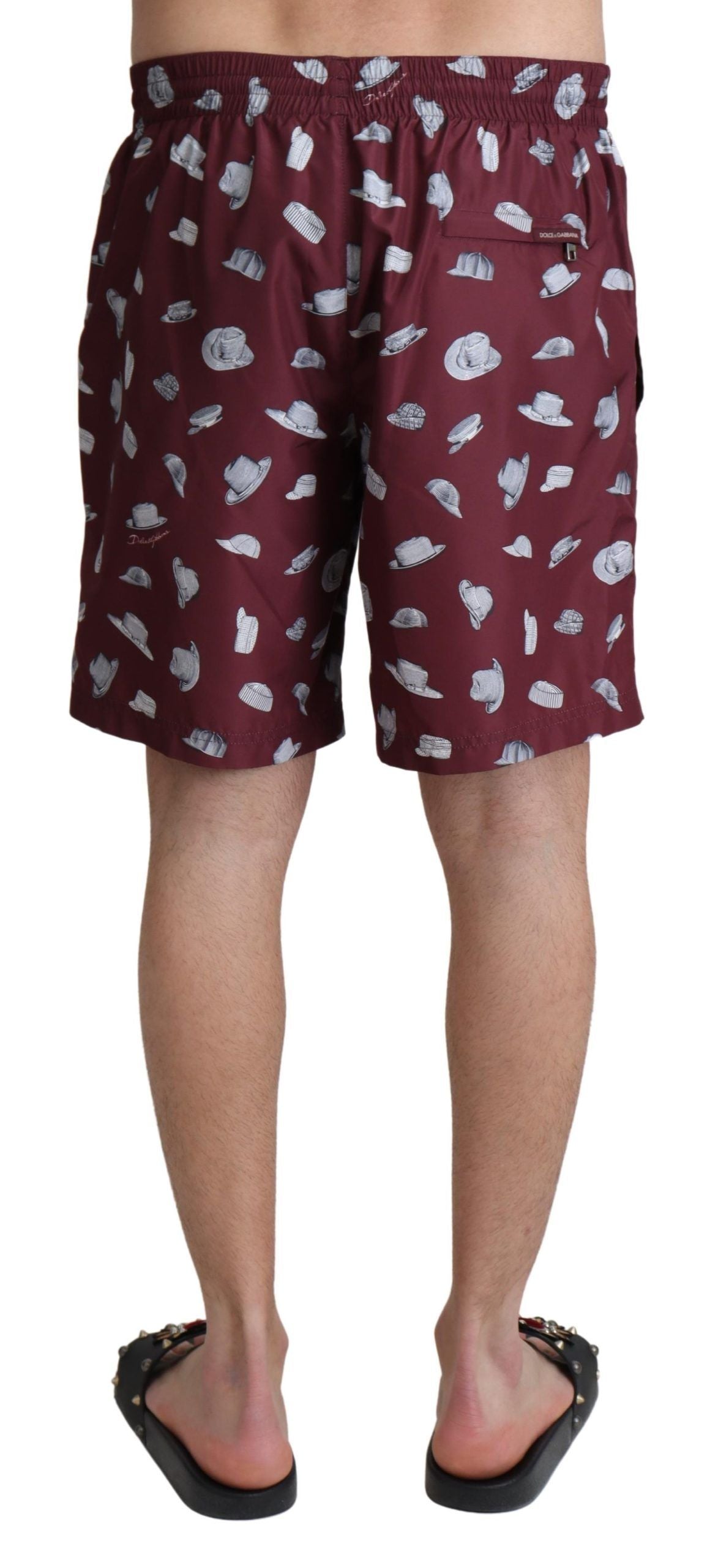 Maroon Hats Print Beachwear Shorts Swimwear - it4-s