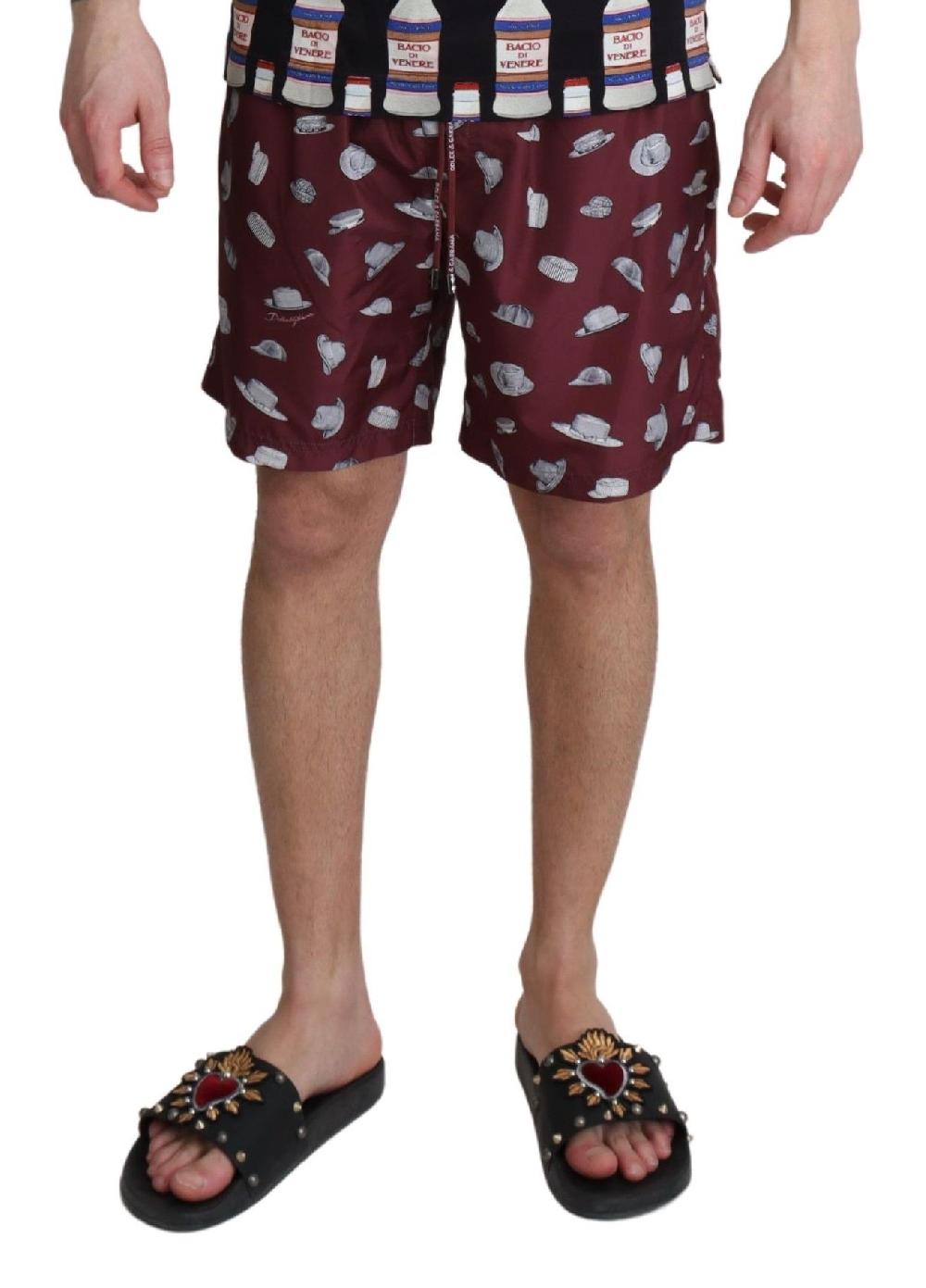 Maroon Hats Print Beachwear Shorts Swimwear - it4-s