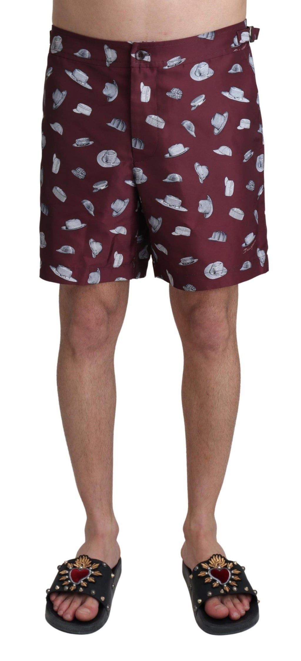 Maroon Hats Print Beachwear Shorts Swimwear - it4-s