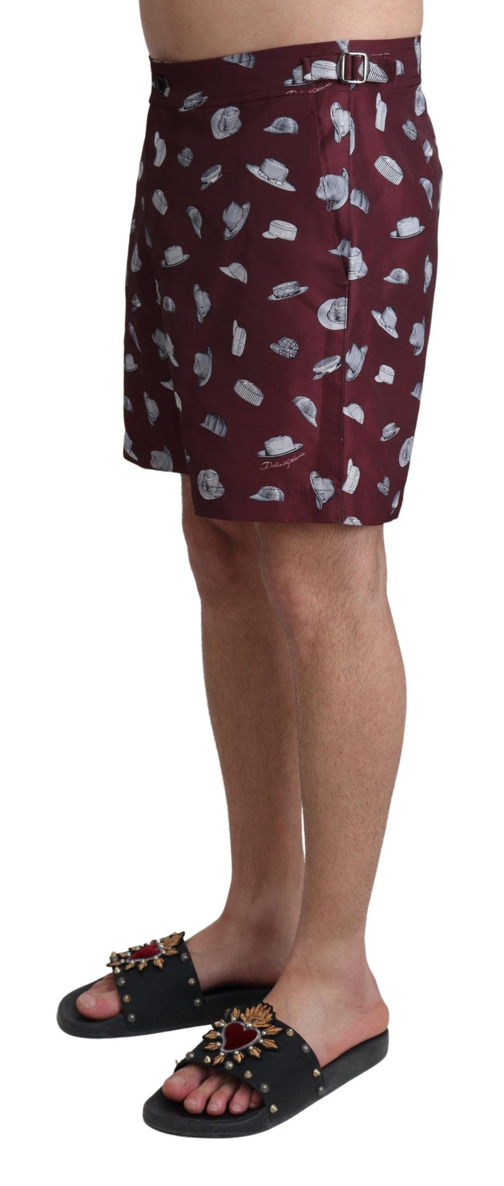 Maroon Hats Print Beachwear Shorts Swimwear - it4-s
