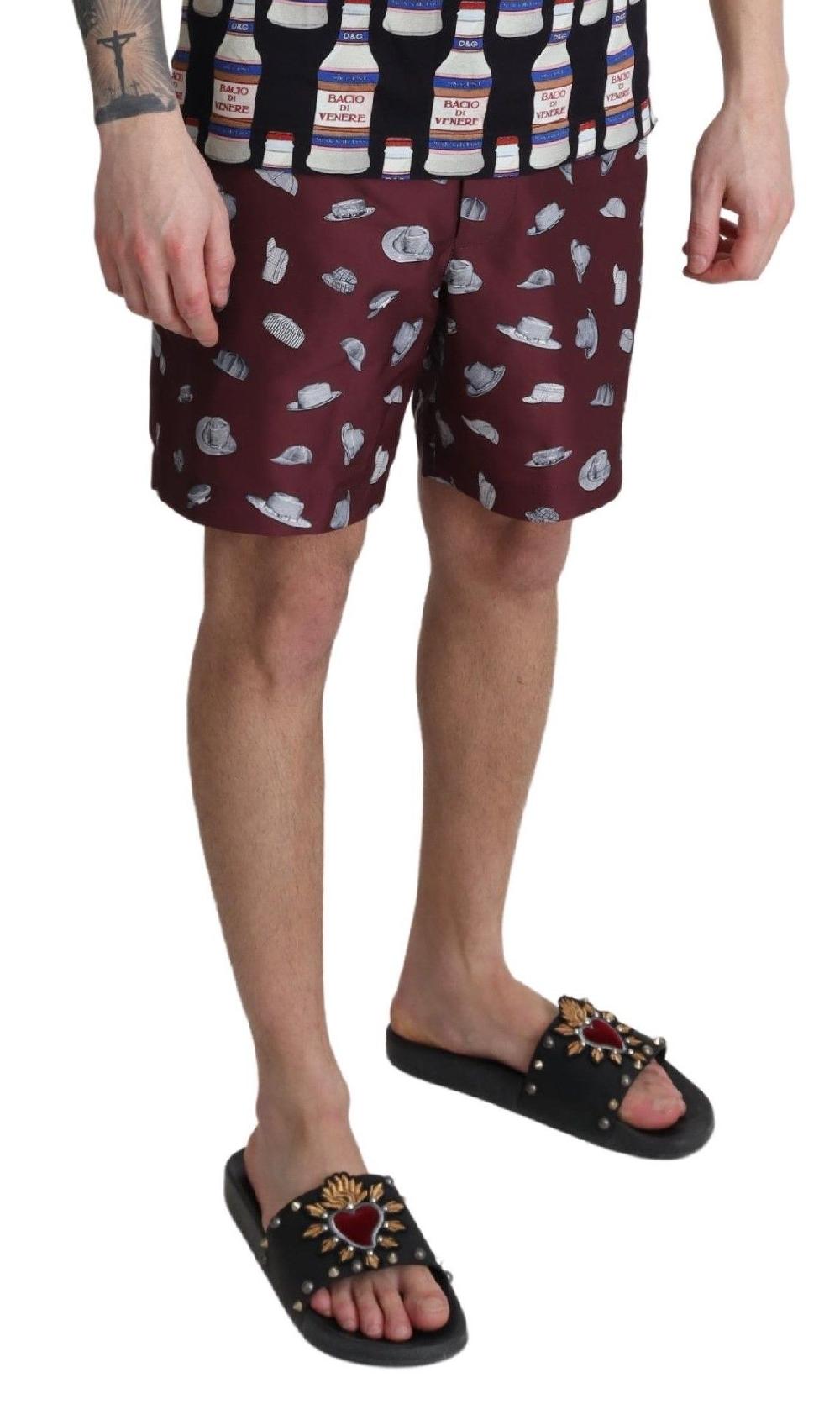 Maroon Hats Print Beachwear Shorts Swimwear - it4-s