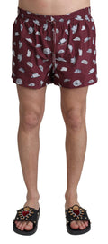 Maroon Hats Print Beachwear Shorts Swimwear - it4-s