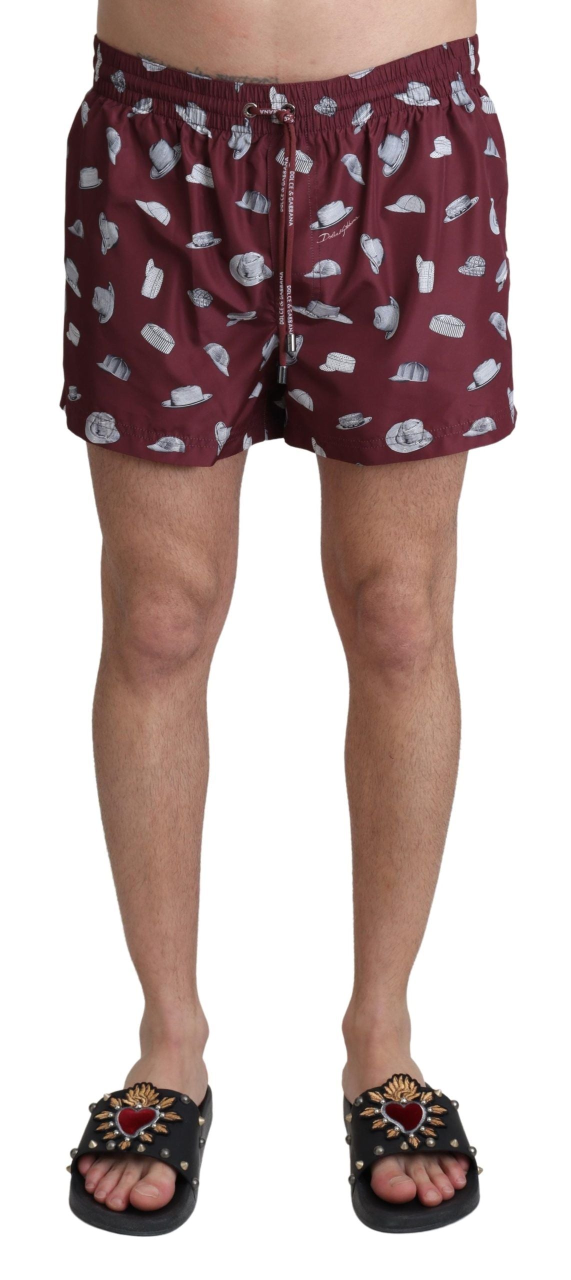 Maroon Hats Print Beachwear Shorts Swimwear - it4-s