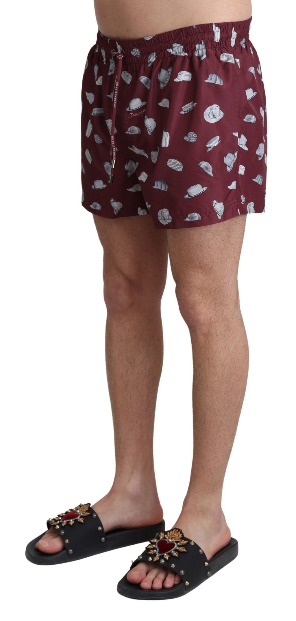Maroon Hats Print Beachwear Shorts Swimwear - it4-s