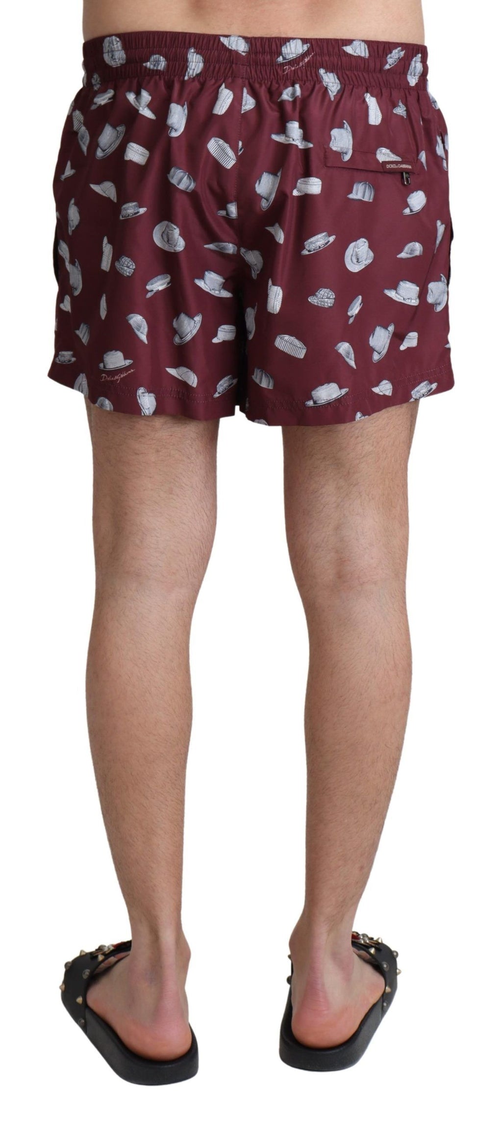 Maroon Hats Print Beachwear Shorts Swimwear - it4-s