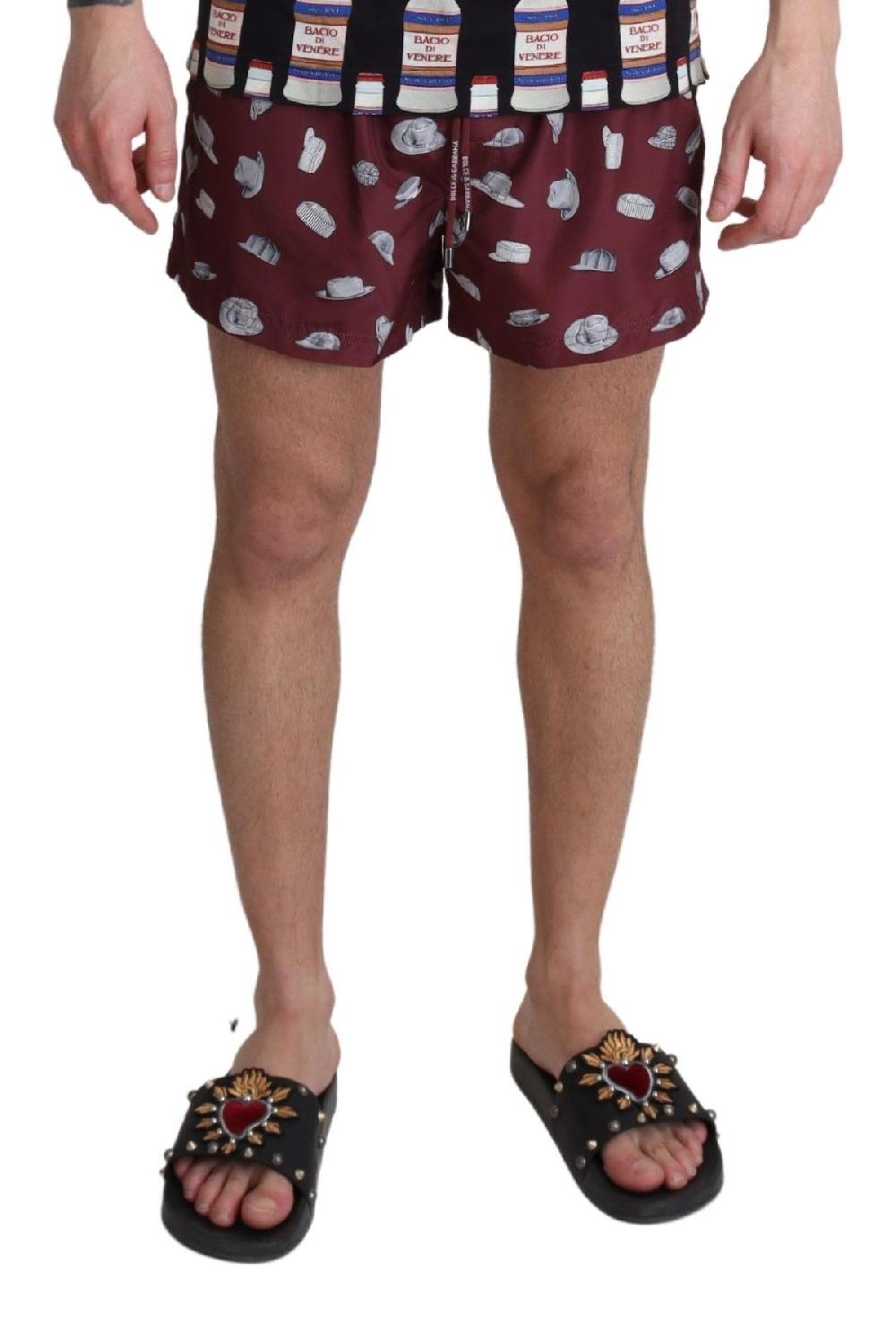 Maroon Hats Print Beachwear Shorts Swimwear - it4-s