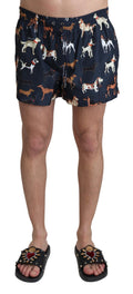 Blue Dog Print Beachwear Shorts Men Swimwear - it4-s