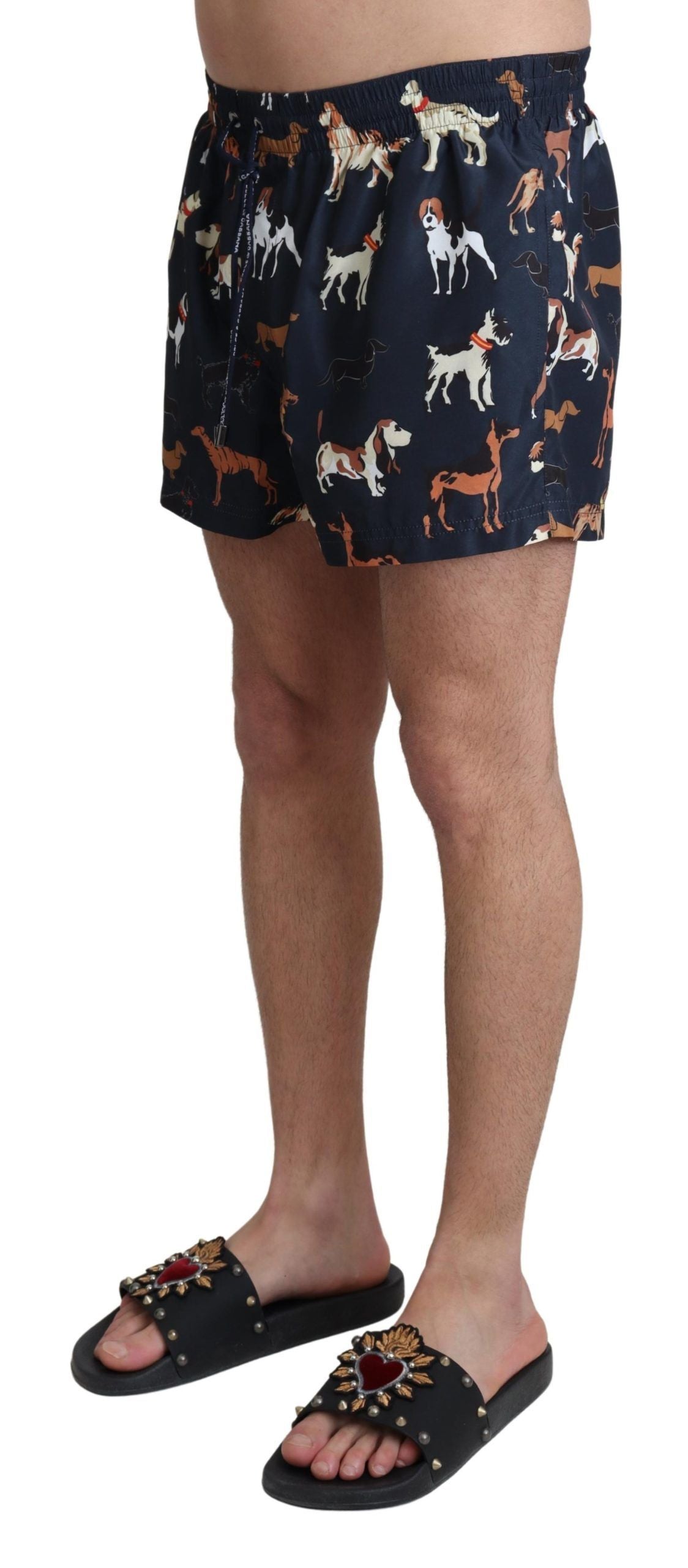 Blue Dog Print Beachwear Shorts Men Swimwear - it4-s