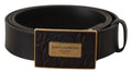 Black Leather Square Buckle Cintura Belt - 100-cm-40-inches