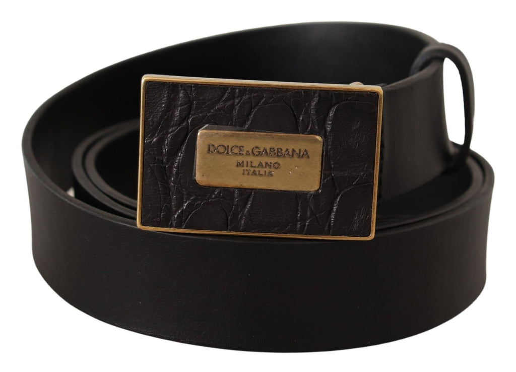 Black Leather Square Buckle Cintura Belt - 100-cm-40-inches