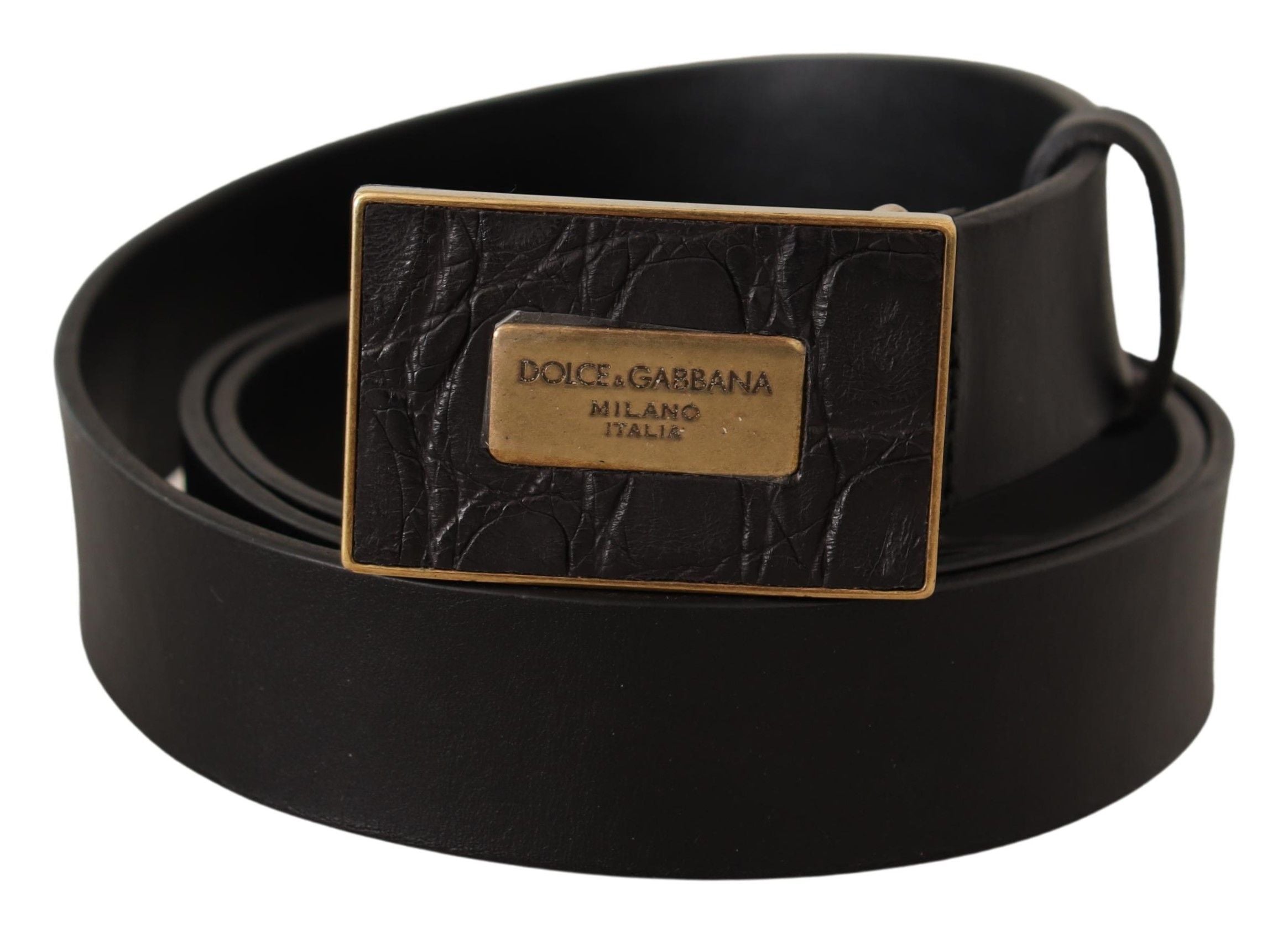 Black Leather Square Buckle Cintura Belt - 100-cm-40-inches