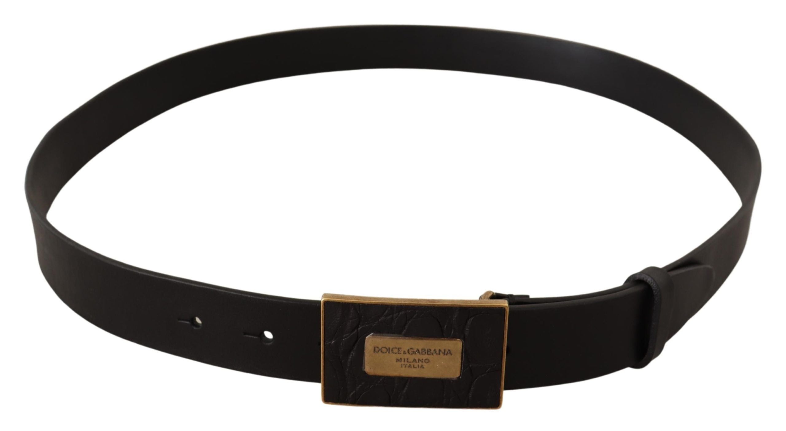 Black Leather Square Buckle Cintura Belt - 100-cm-40-inches