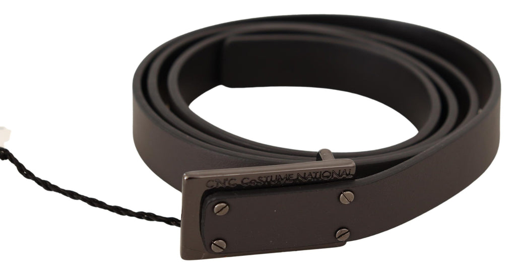Dark Brown Leather Logo Buckle Belt - 100-cm-40-inches