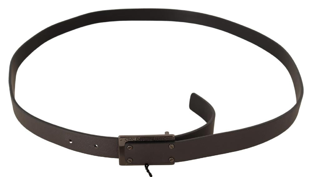 Dark Brown Leather Logo Buckle Belt - 100-cm-40-inches
