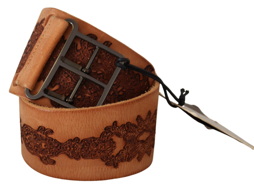 Brown Genuine Leather Black Logo Buckle Belt - 75-cm-30-inches