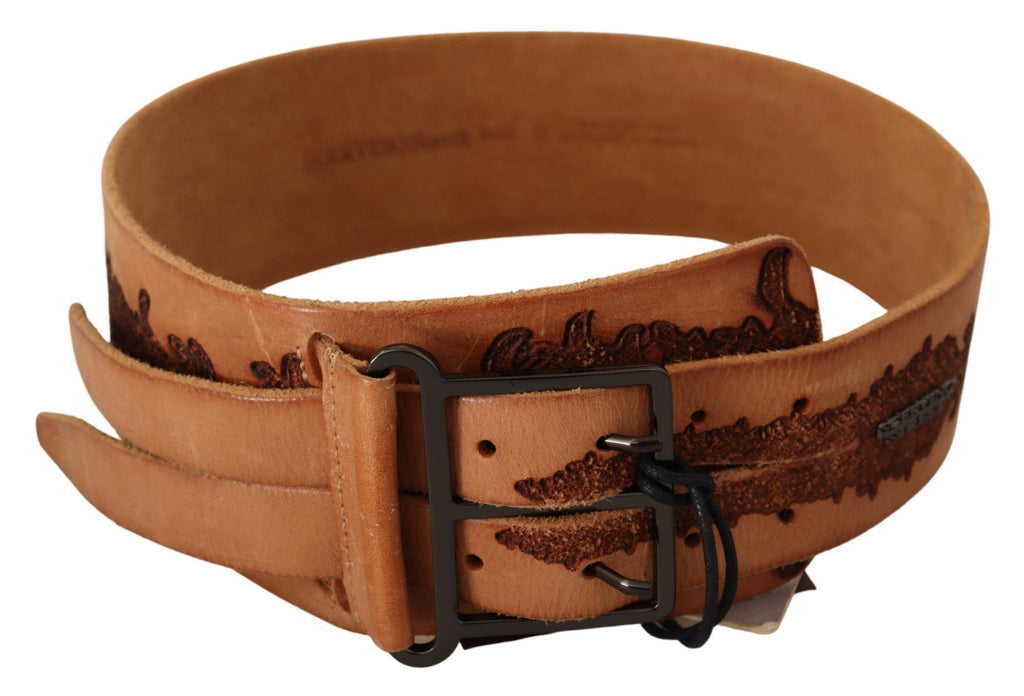 Brown Genuine Leather Black Logo Buckle Belt - 75-cm-30-inches