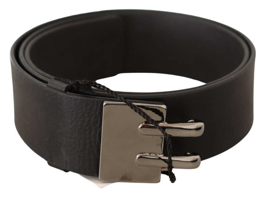 Black Leather Silver Buckle Waist Belt - 85-cm-34-inches