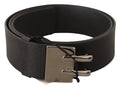 Black Leather Silver Buckle Waist Belt - 85-cm-34-inches
