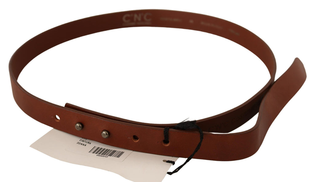 Brown Leather Silver Fastening Belt - 85-cm-34-inches